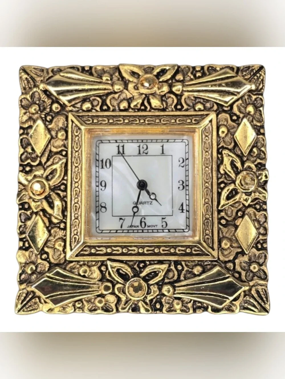Vintage Gold Tone Square Clock Classic Roman Style Brooch Pin Stainless Steel